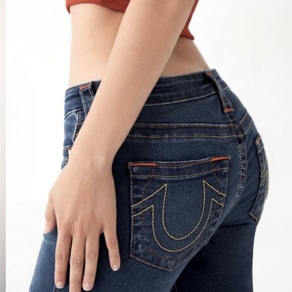 True Religion Denim - True Religion Tommy Vintage Y2K Low Rise Dark Wash Orange Stitched Bootcut Jean